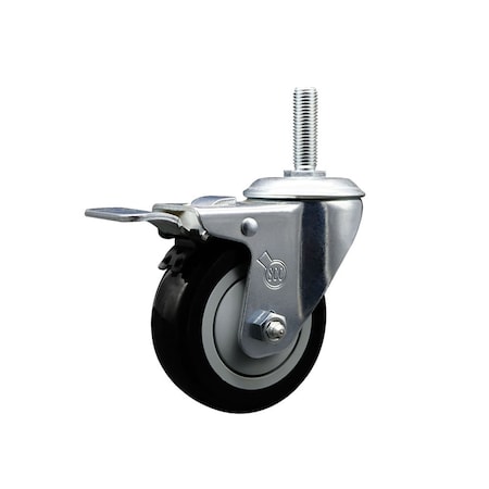 Service Caster 4 Inch Black Polyurethane Wheel Swivel 58 Inch Threaded Stem Caster Total Lock Brake SCC SCC-TSTTL20S414-PPUB-BLK-58212